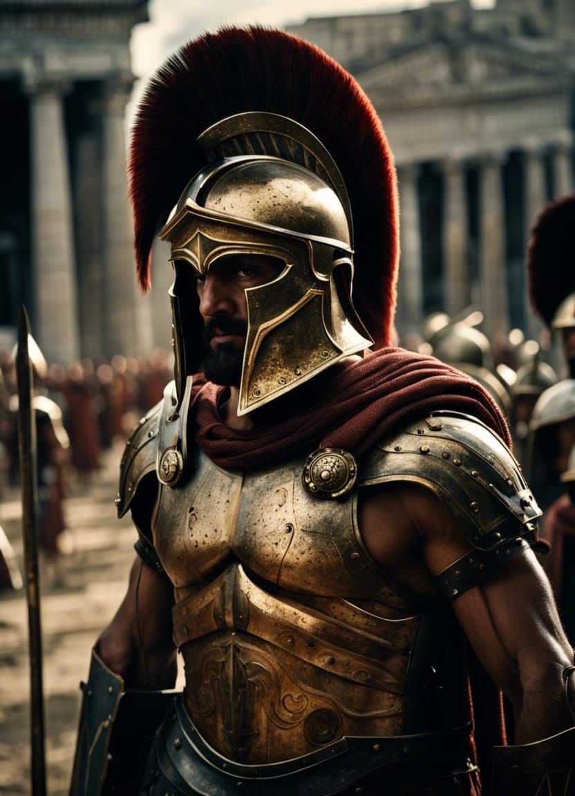 Spartan Guard in Ancient Greece: Hyperrealistic Mixed-Media ...