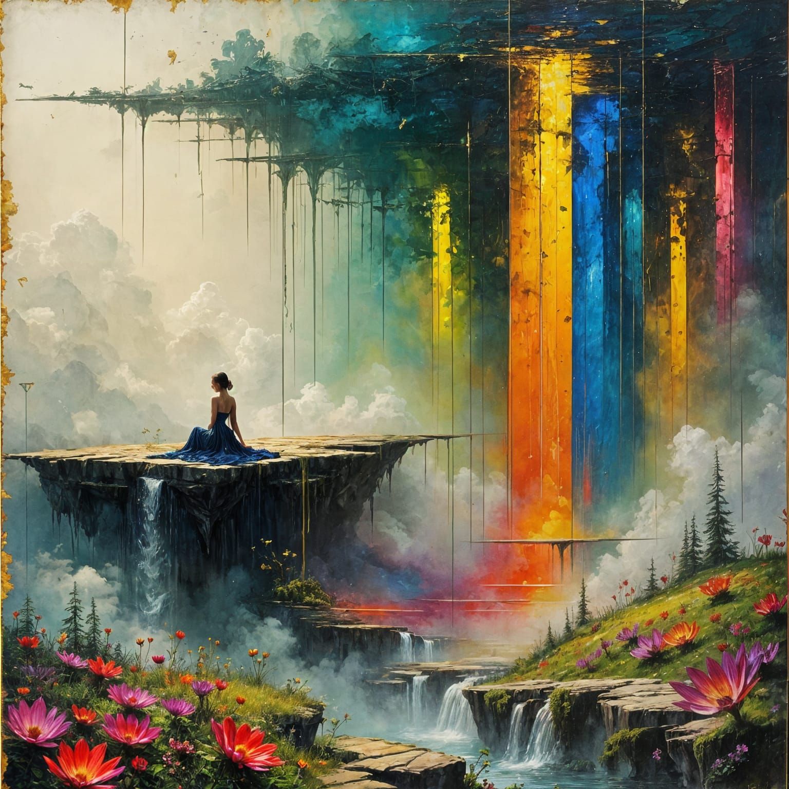 Ethereal Figure in Shimmering Glass Garden