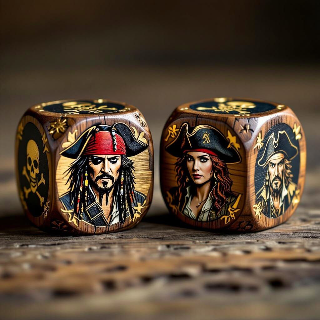 Pirate Dice with Gold Inlays in Detailed Digital Art