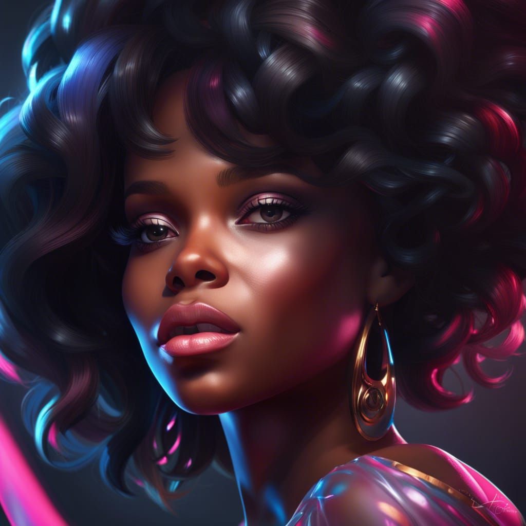 Hyperdetailed Portrait of Black Barbie in Digital Art Style