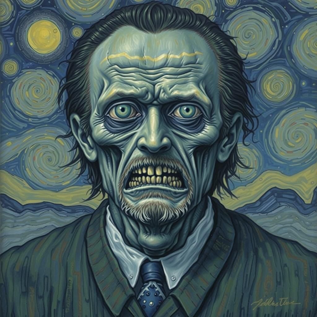 Surreal Horror Art Inspired by Junji Ito and Van Gogh
