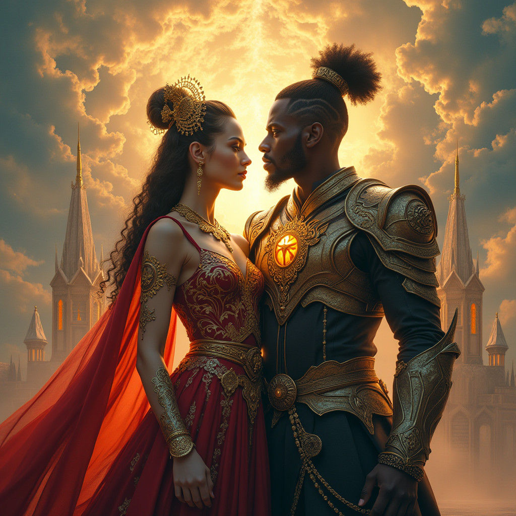 Fantasy Couple in Slavic and Afrofuturist Style