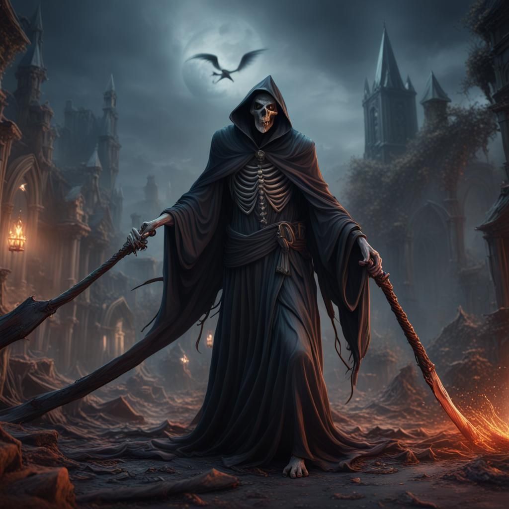 Grim Reaper Claims a Soul in Detailed Matte Painting