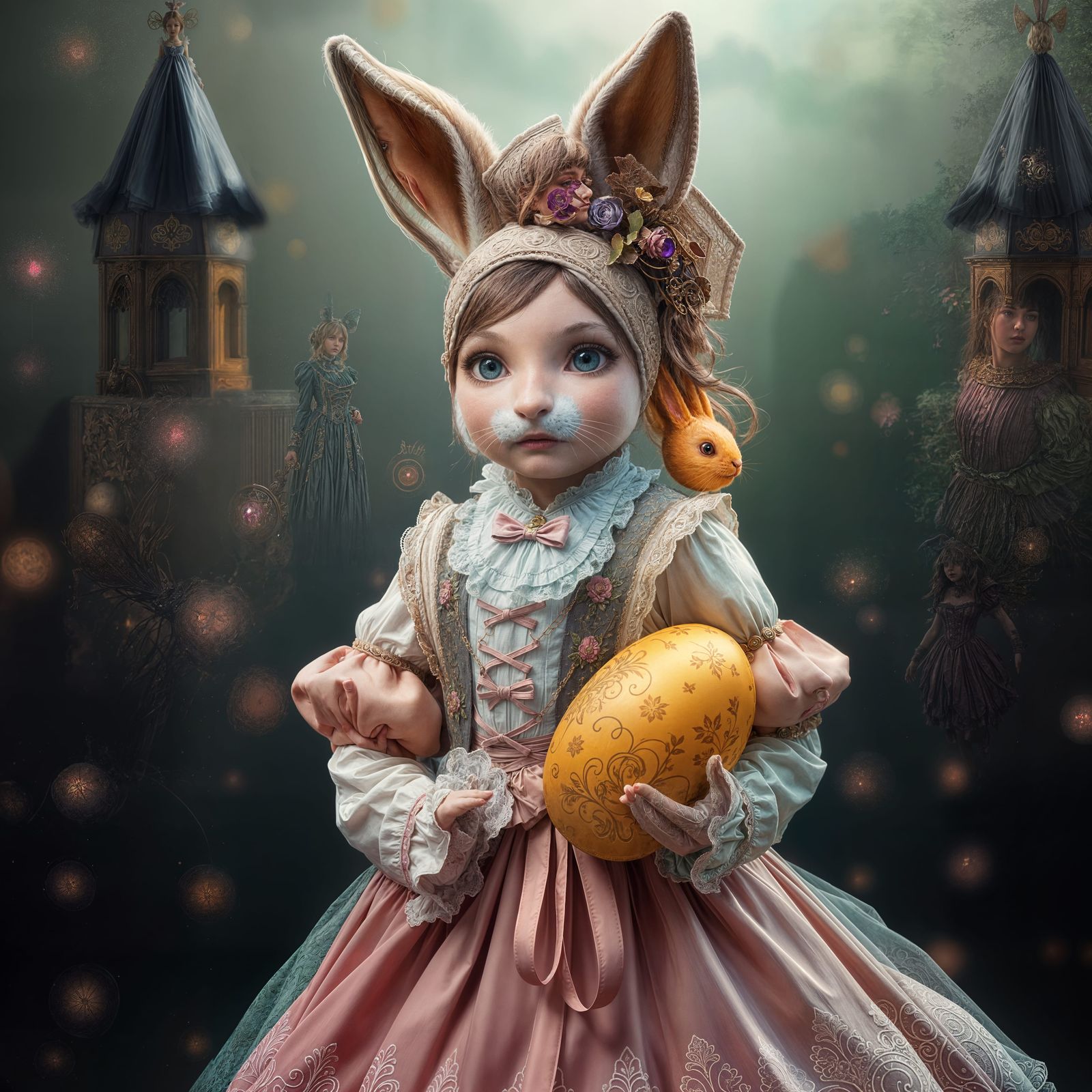 Girl Easter Bunny in Victorian Fantasy