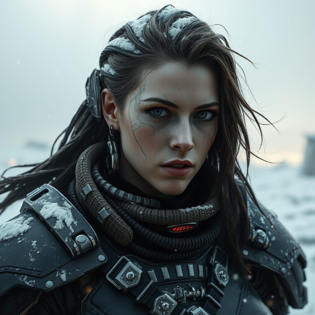 Cyborg Warrior in Wasteland: Dark Fantasy Portrait