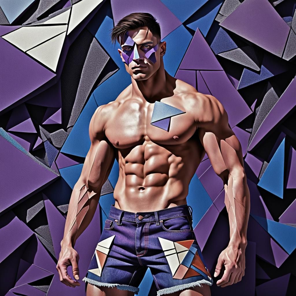 Cubist Portrait of a Muscular Man in Geometric Forms