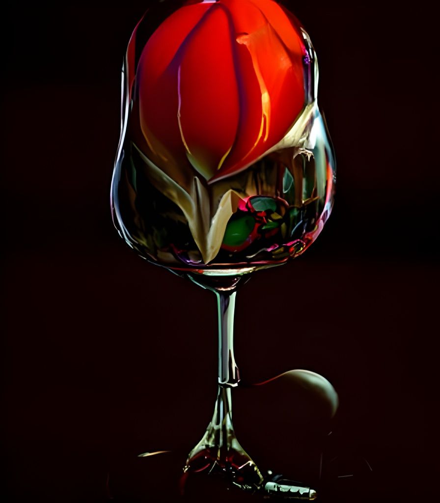Rose in Wine Glass: Photorealistic Digital Illustration