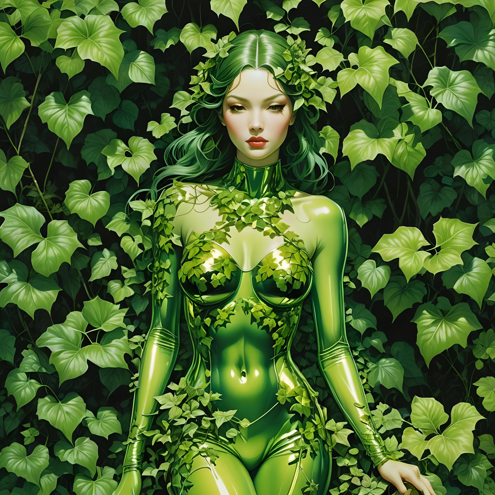 Luminous Chrome Entity in Overgrown Green Forest