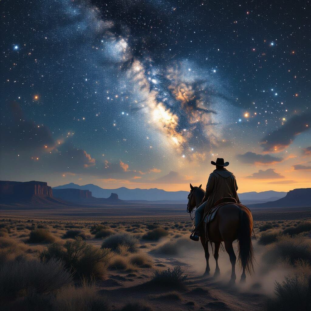 Starlit Desert Cowboy in Hyperrealistic Style