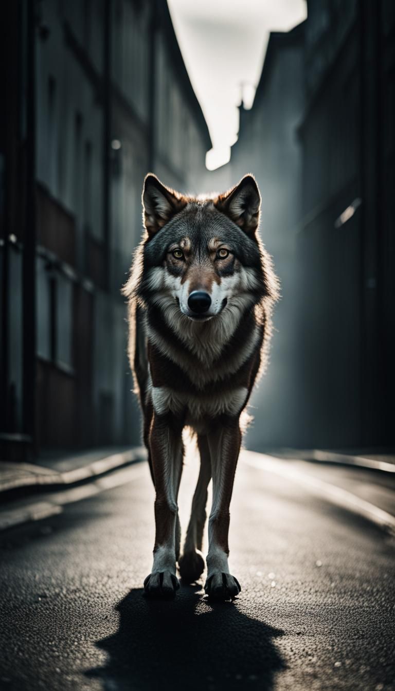 Wolf Portrait with Vintage Airplane, Photographic Style