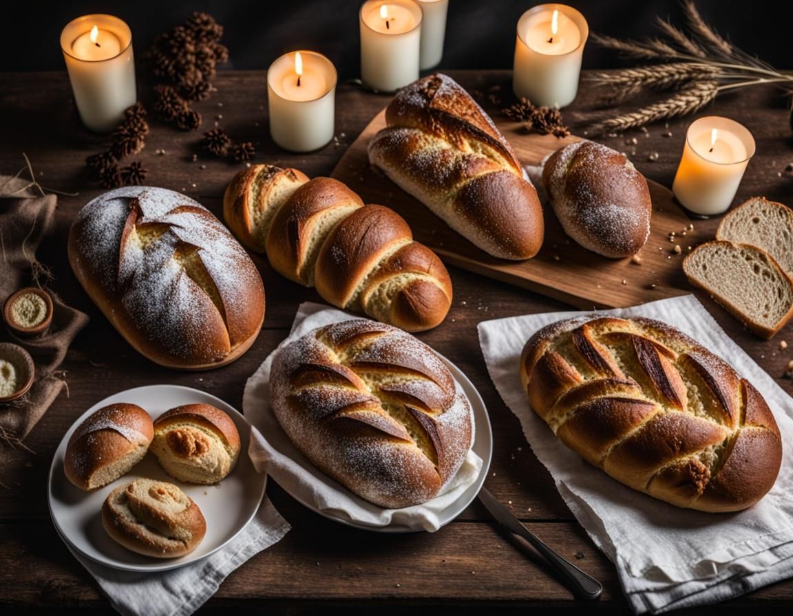 Artisan Breads and Candles Still Life