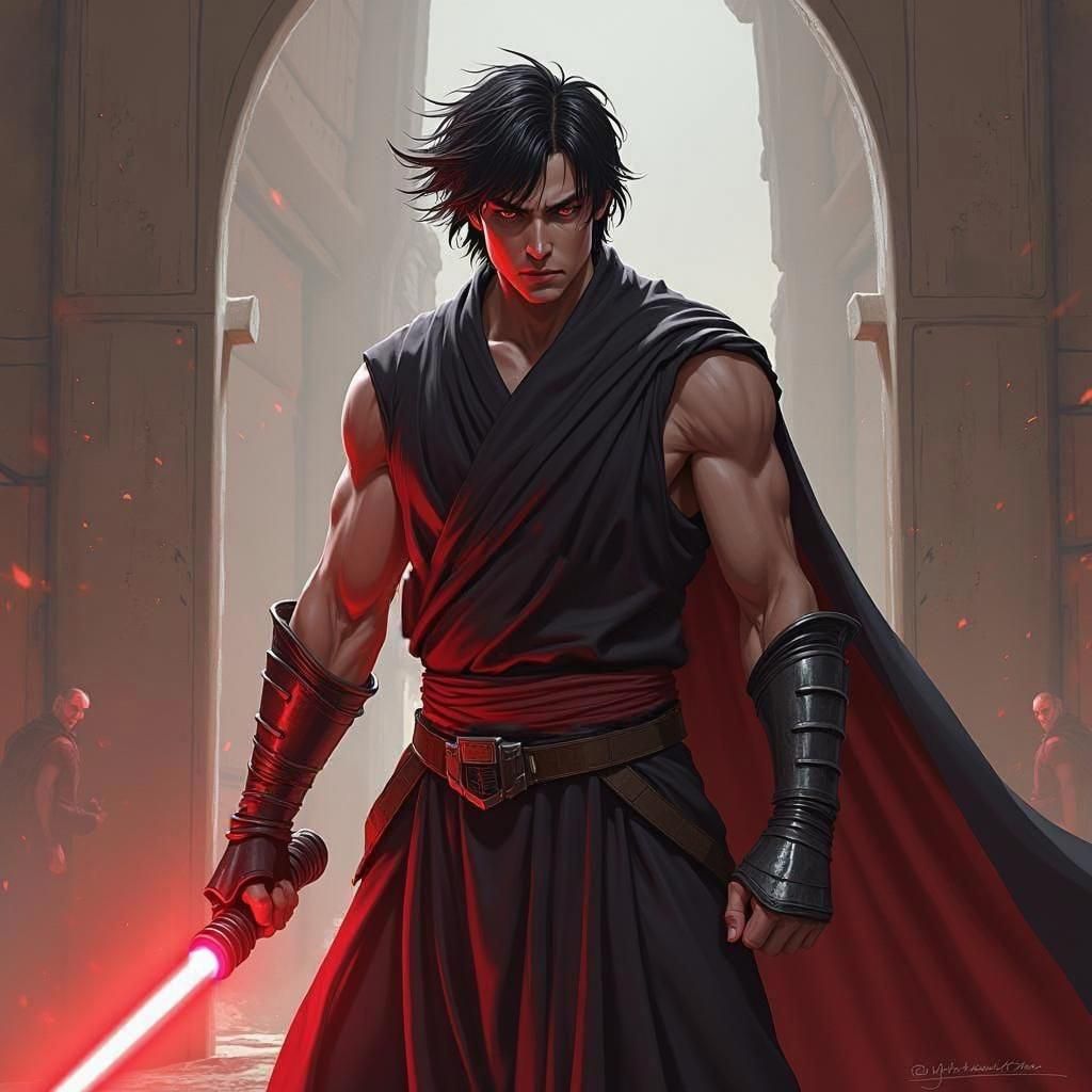 Fearsome Sith Lord with Lightsaber, in 2D Style