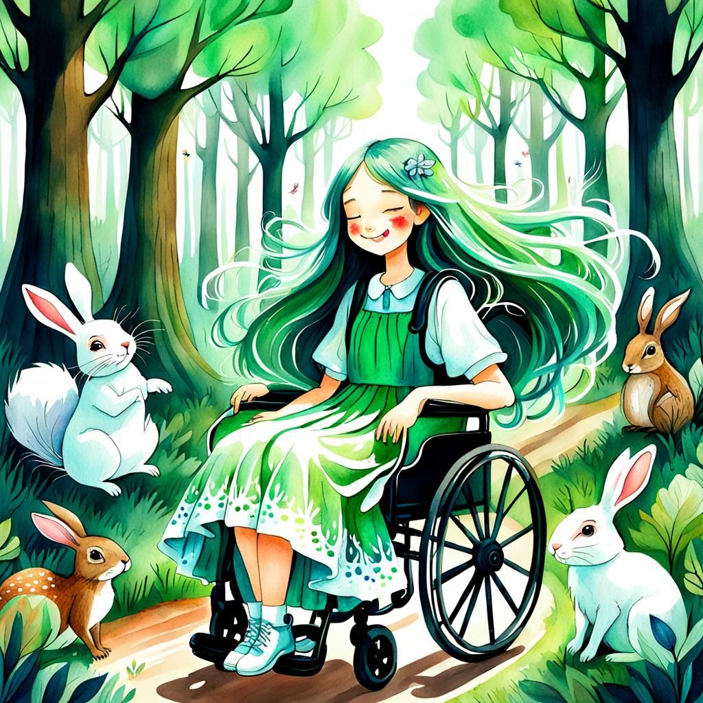 Dreamy Forest Scene in Naïve Gouache Style