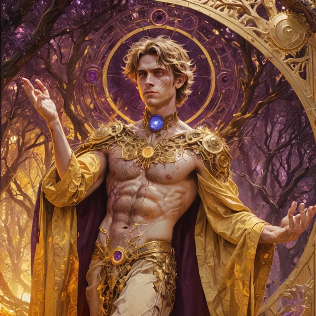 Mystical Forest God in Geometric Fauvism Style