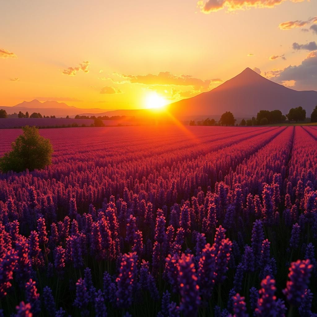 Lavender Fields at Golden Sunset: Digital Matte Painting