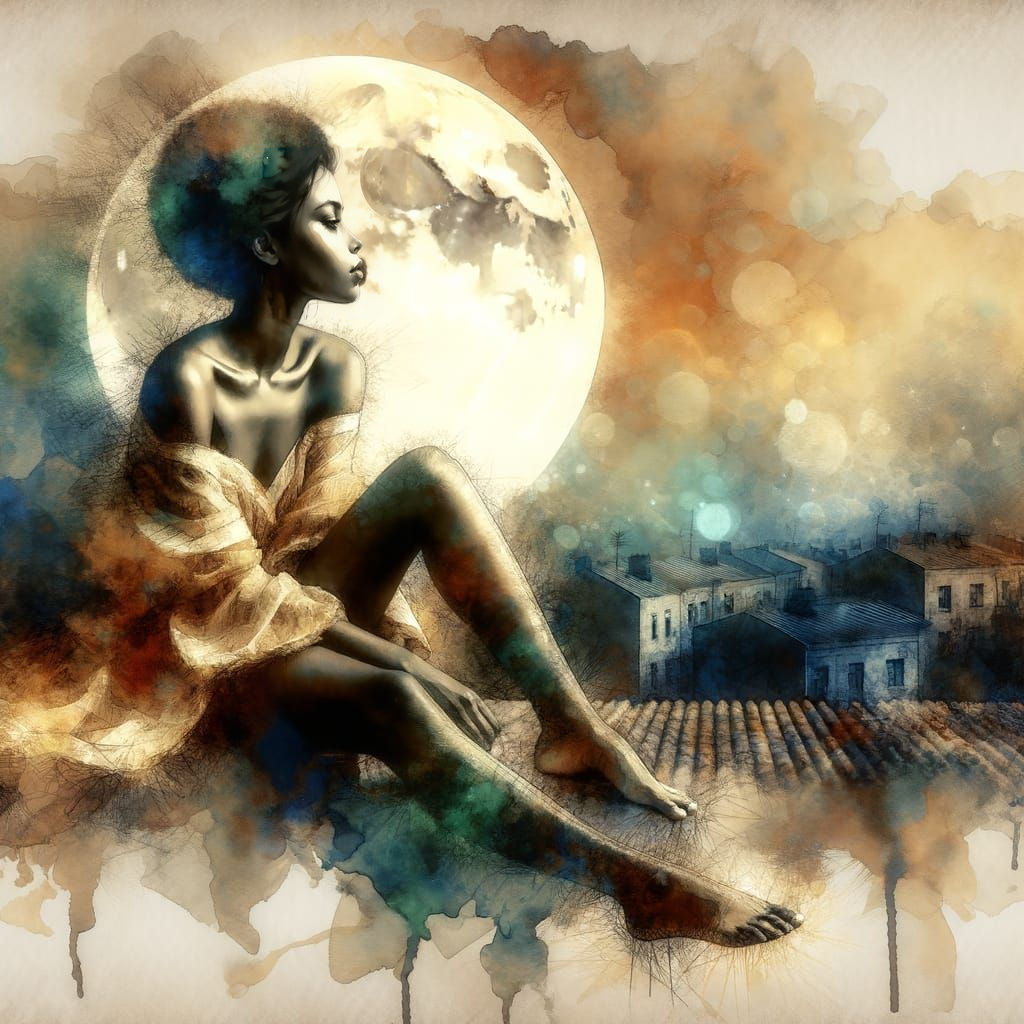 Enchanting African Woman Under Full Moonlight