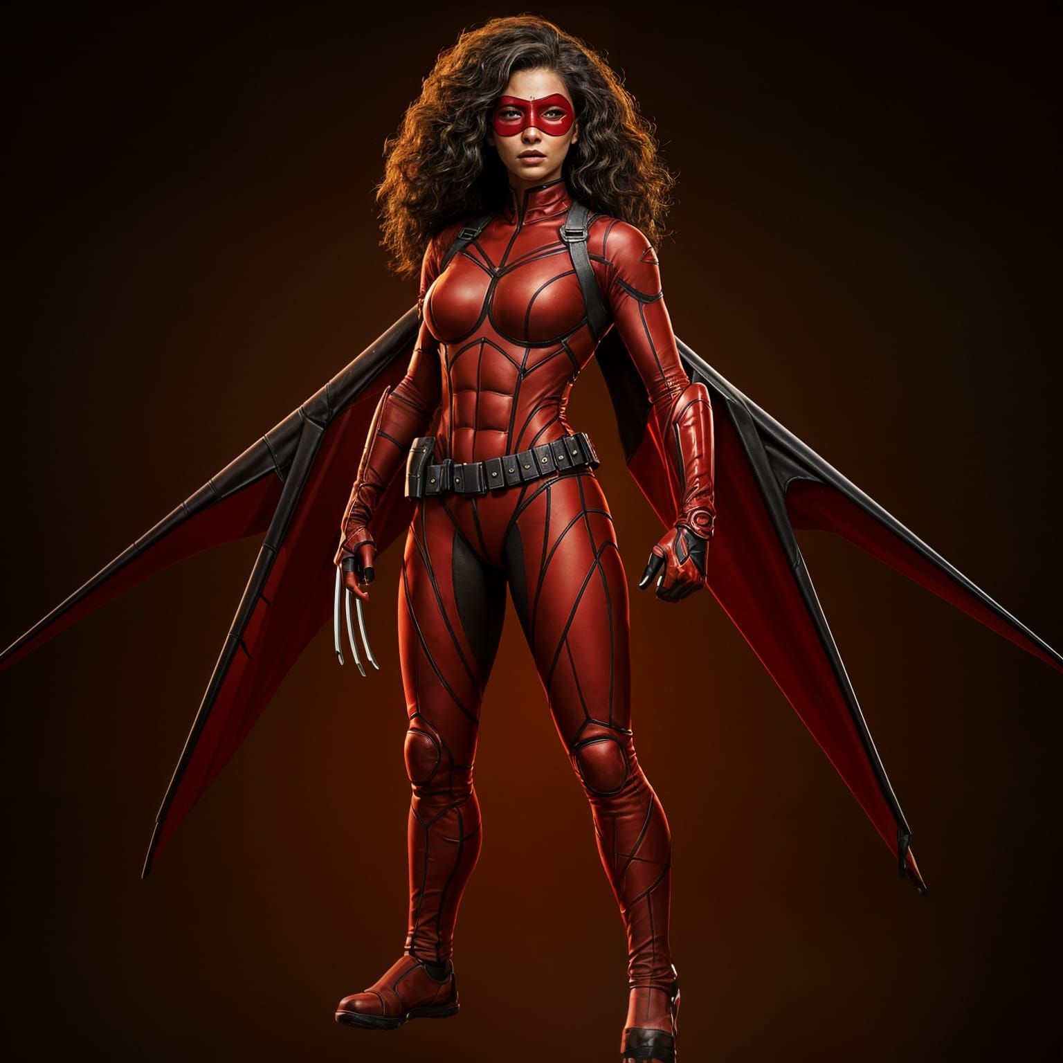 Comic Book Superhero RedKite in High-Tech Crimson Bodysuit