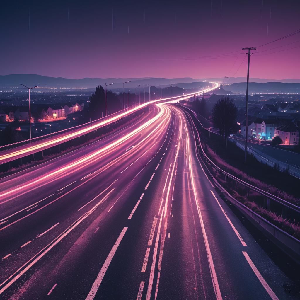 Night Drive Between Budapest and Vienna in Synthwave Style