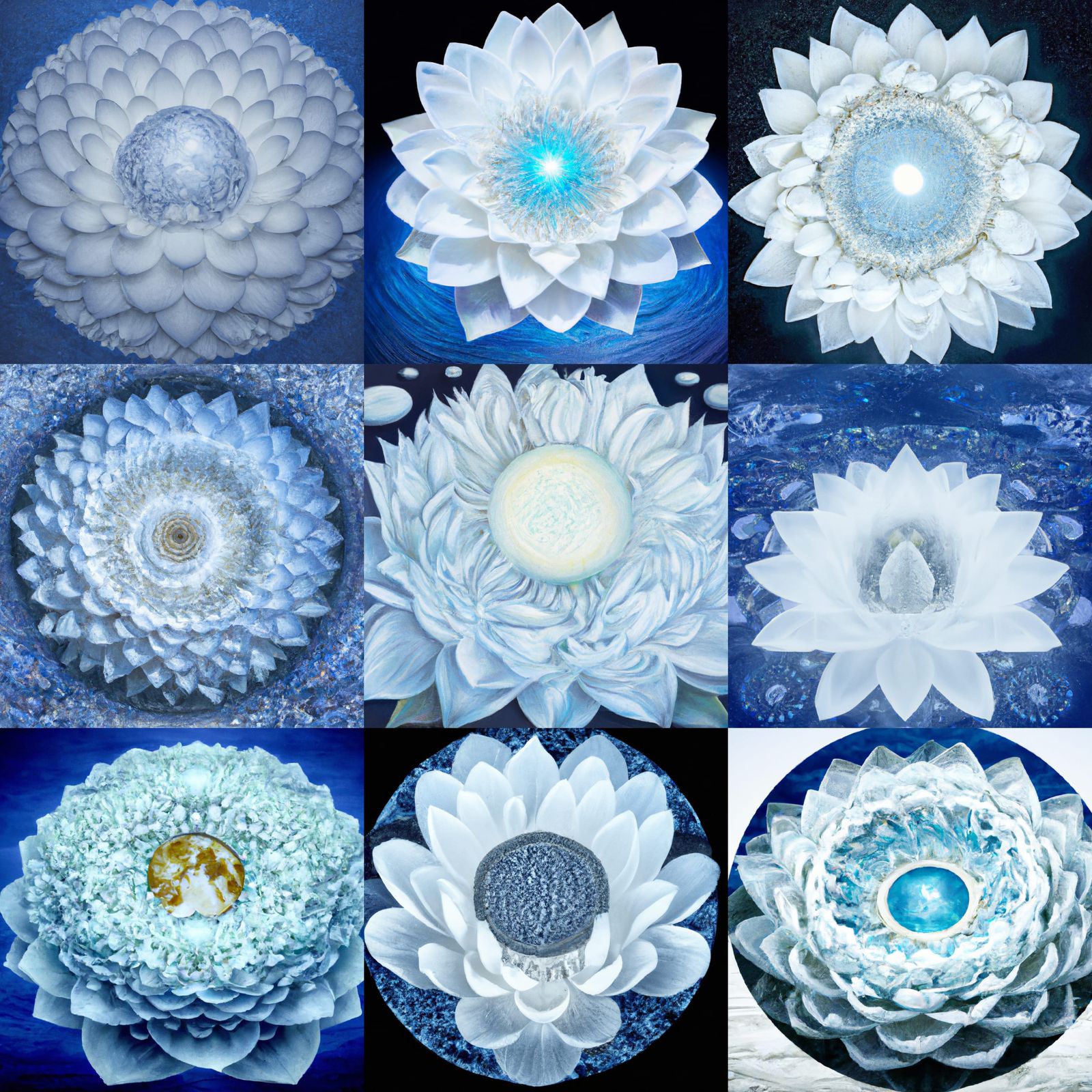 Lotus Flowers Floating on Calm Ocean: Digital Art