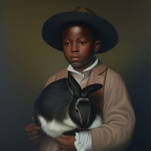 Farm Boy with Rabbit in Old Masters Style