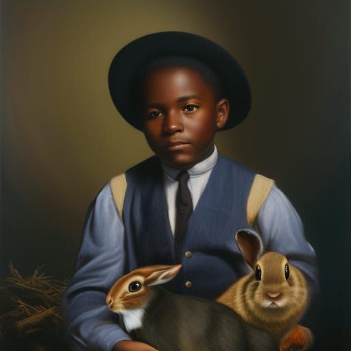 Farm Boy with Rabbit Portrait in Old Masters Style