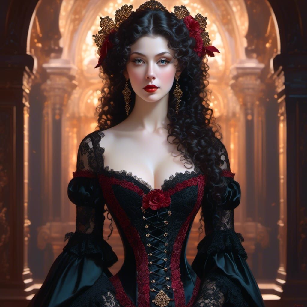 Rococo Lady in Velvet and Lace Portrait
