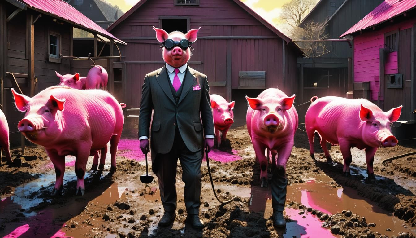 Surreal Pig Farmer in Neon Slime