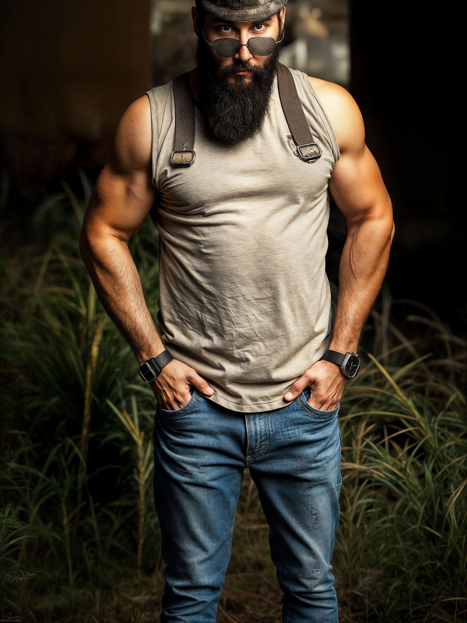 Buff Farmer Standing Confidently With Hands In Pockets