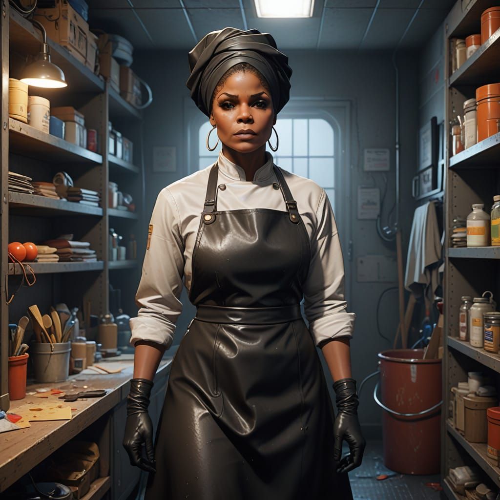 Janet Jackson as a Weary Charwoman in a Smudged Rubber Glove