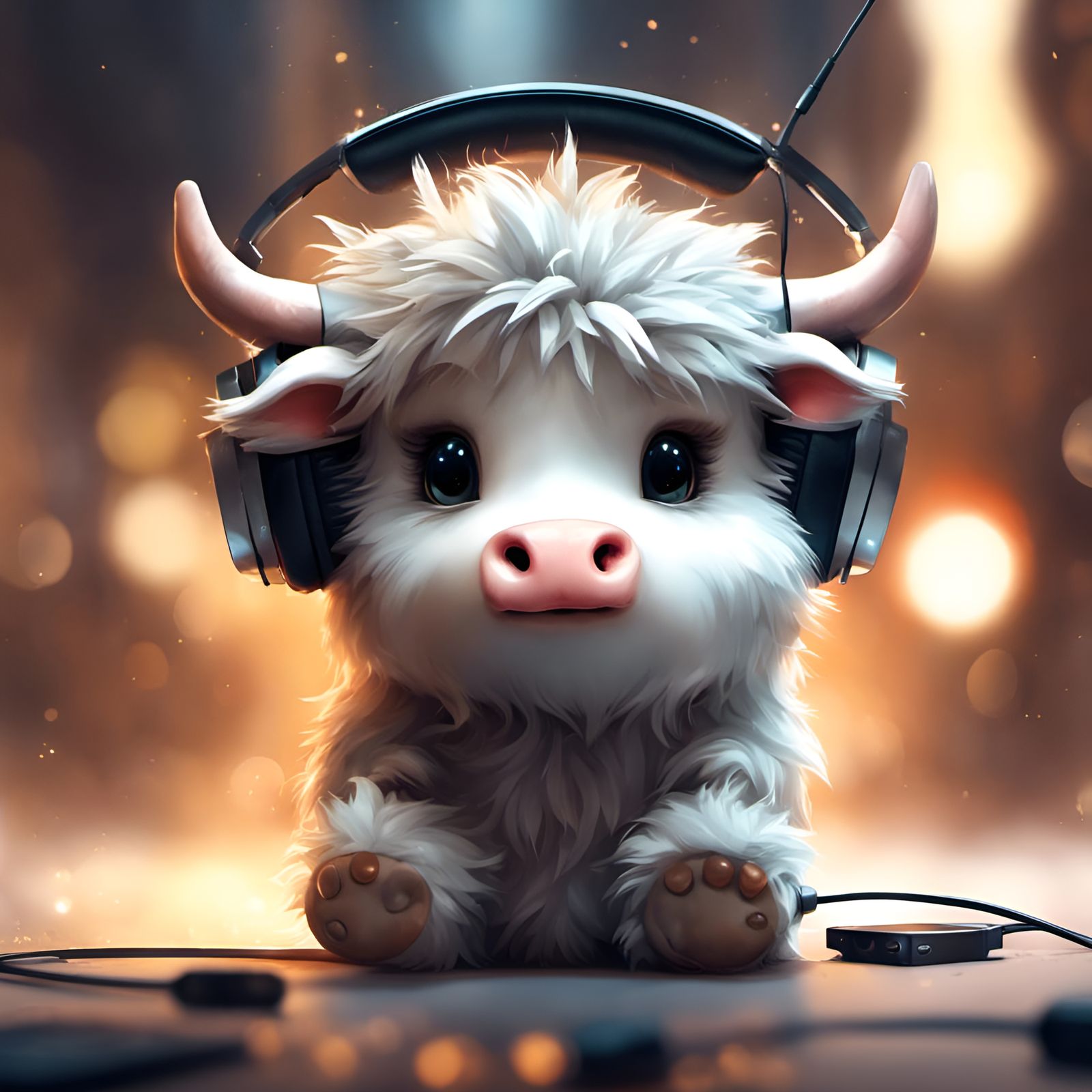 Chibi Furry Cow with Headphones in 3D