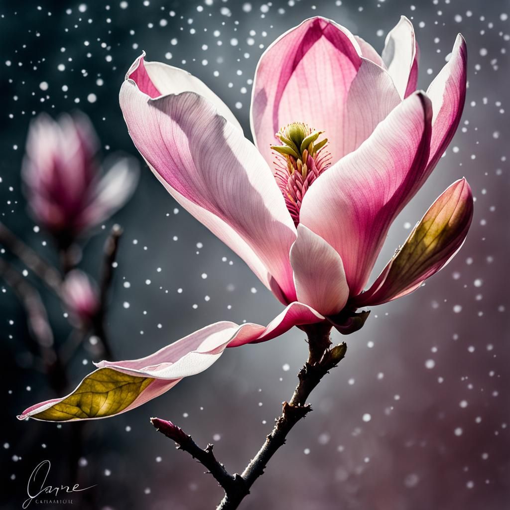 Dreamlike Magnolia Bloom in Watercolour Ink Style