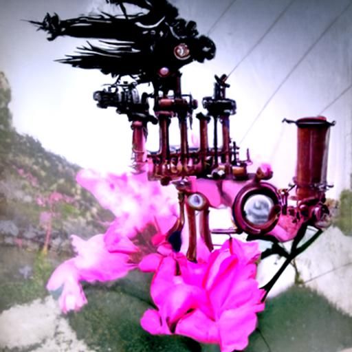 Goddess and Steampunk Engine with Oleander