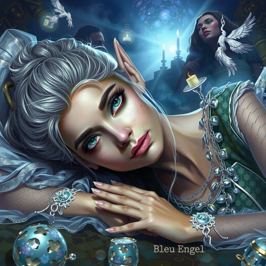 Androgynous Cabaret Figure in Metropolis-Inspired Atmosphere