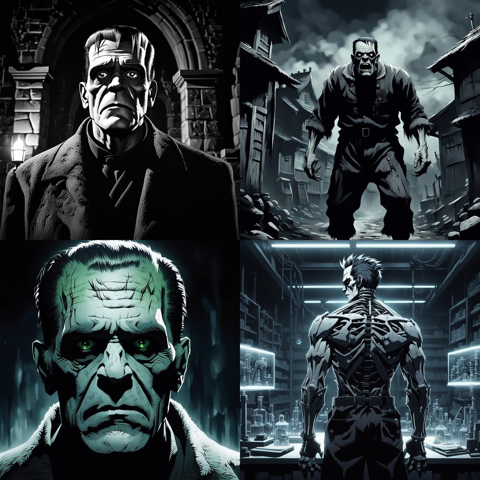 Frankenstein's Monster: Black and White Manga Portrait