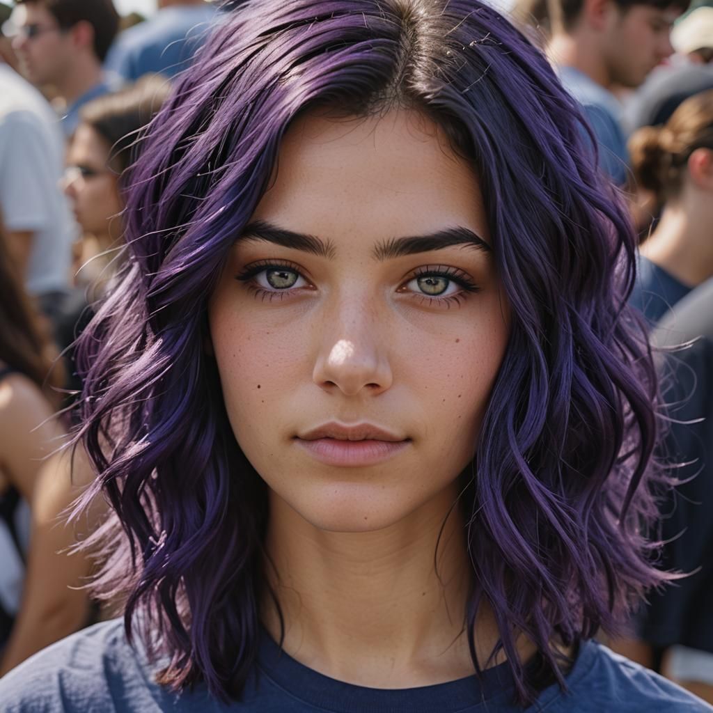 Attractive Girl with Purple Hair in Hyperrealistic Portrait