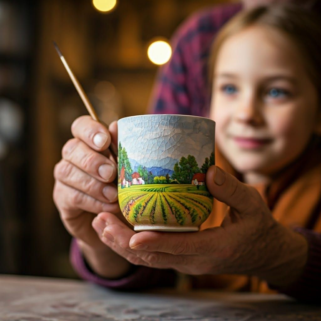 Artisan Painting Landscape on Porcelain Tea Cup