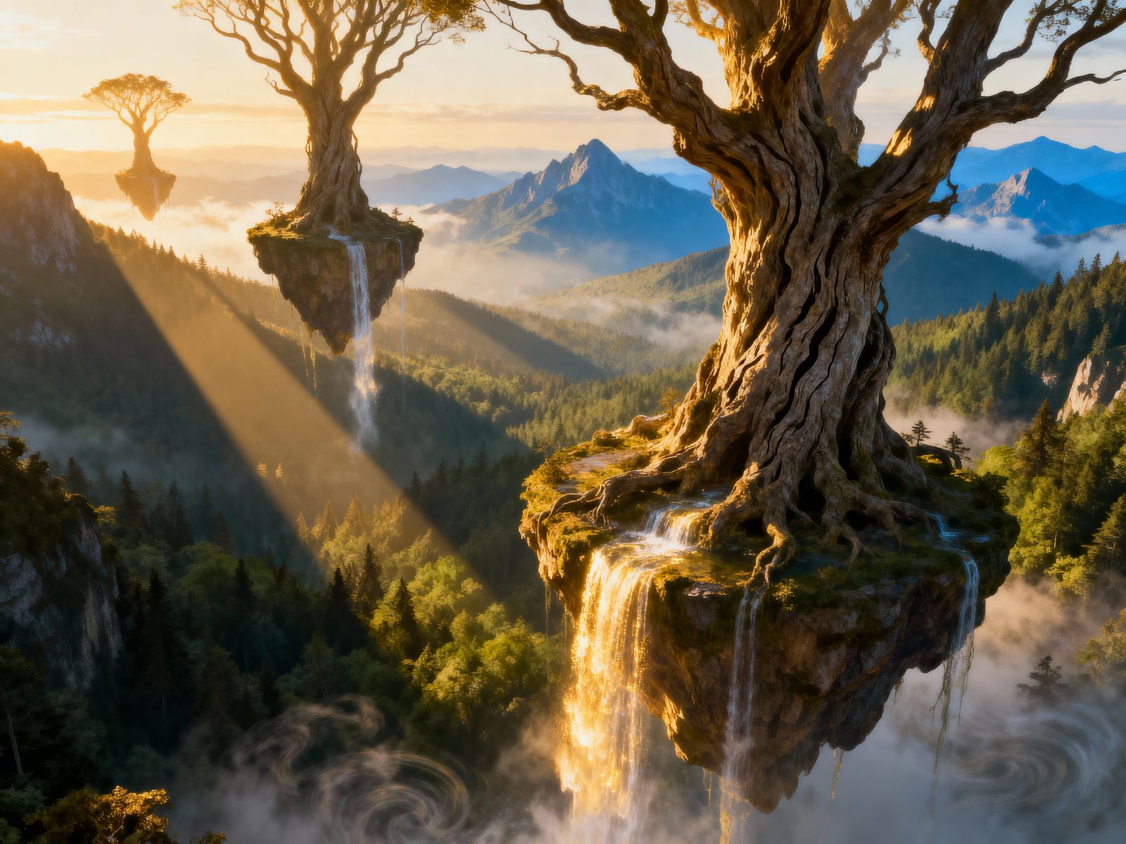 Majestic Floating Islands at Golden Hour