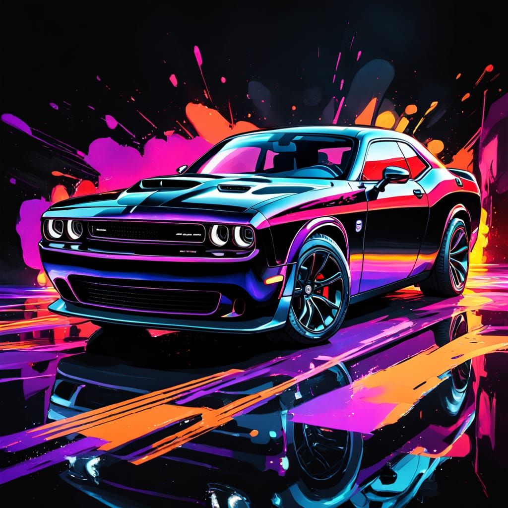 Neon Dodge Challenger Hellcat Widebody Concept Art