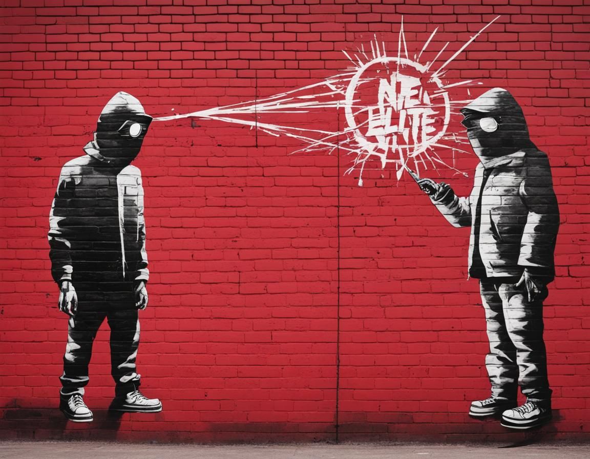 Rebellious Urban Graffiti Art in Banksy Style