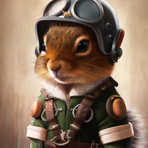 Chibi Squirrel in Military Outfit, Digital Illustration