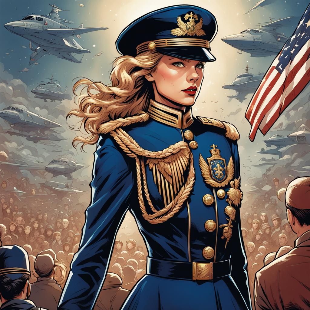Taylor Swift as an Admiral in Comic Book Art