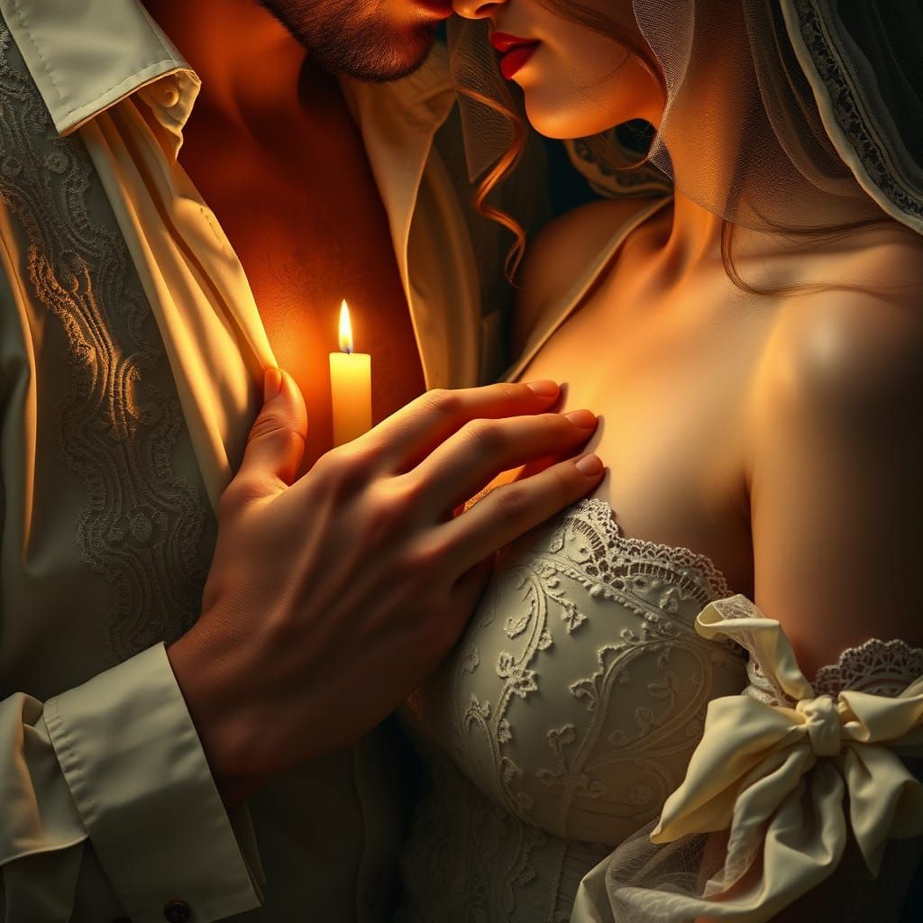 Tender Touch in Candlelight: An Art Nouveau Moment