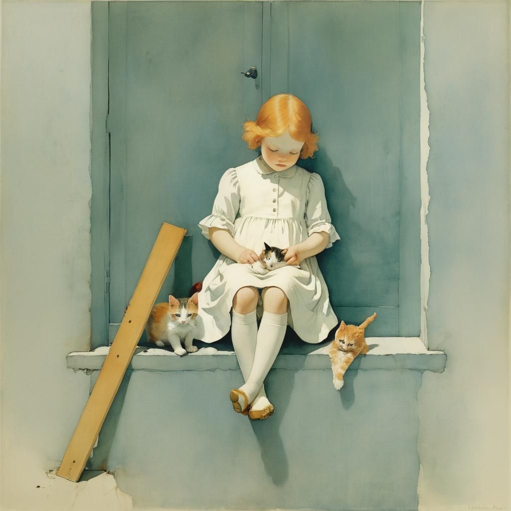 Whimsical Portrait of a Girl with a Playful Kitten