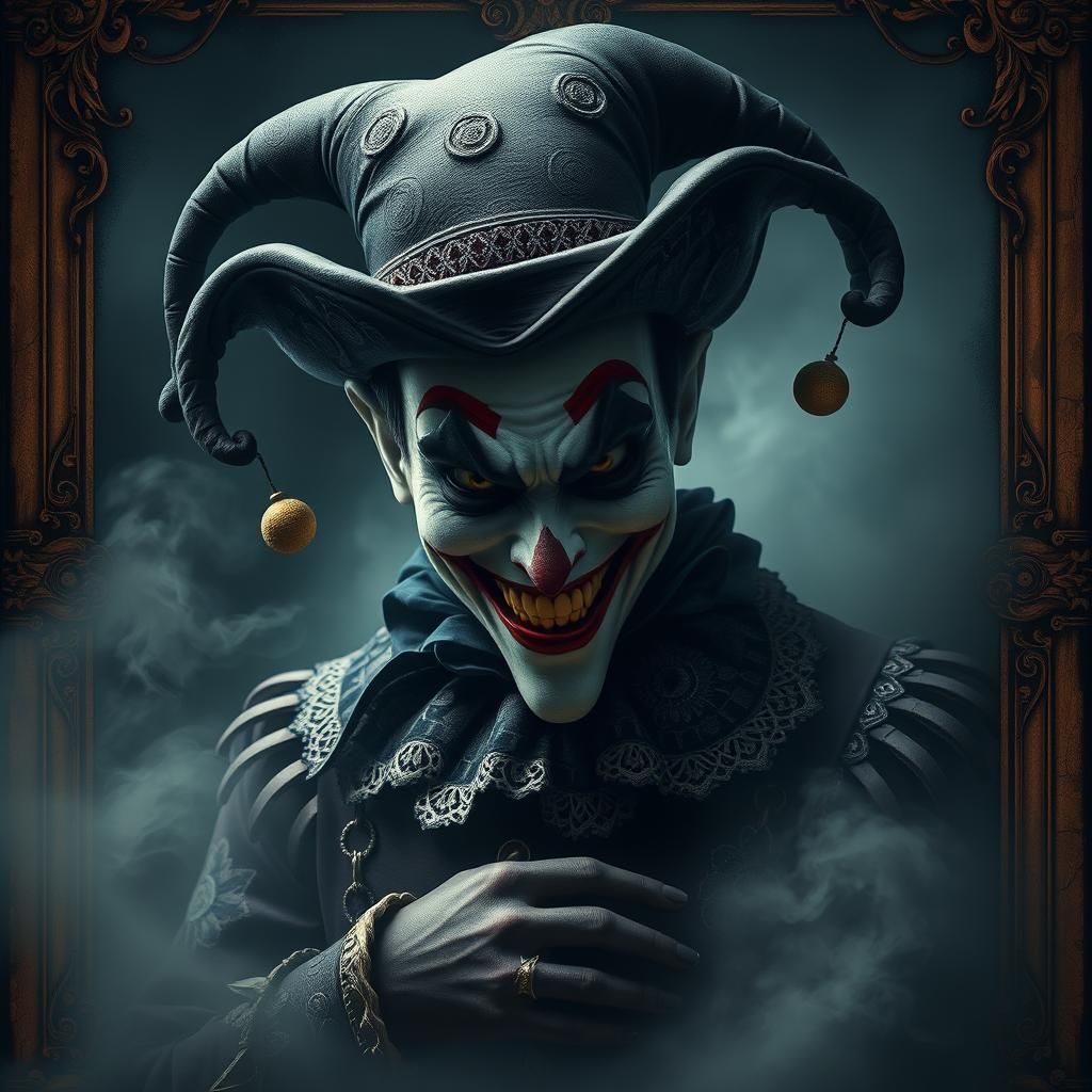 Eerie Joker Playing Card in Dark Fantasy Baroque Style