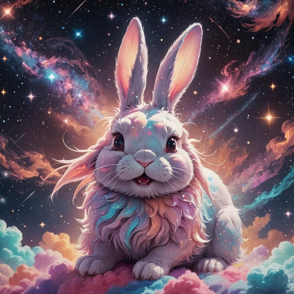 Cosmic Bunny in Astral Dreamscape Illustration