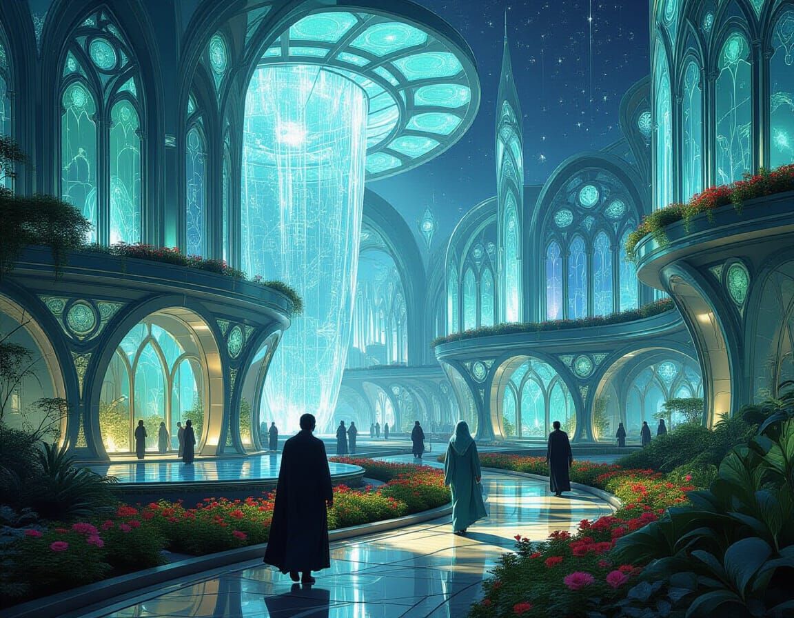Futuristic Art Deco City with Alien Garden
