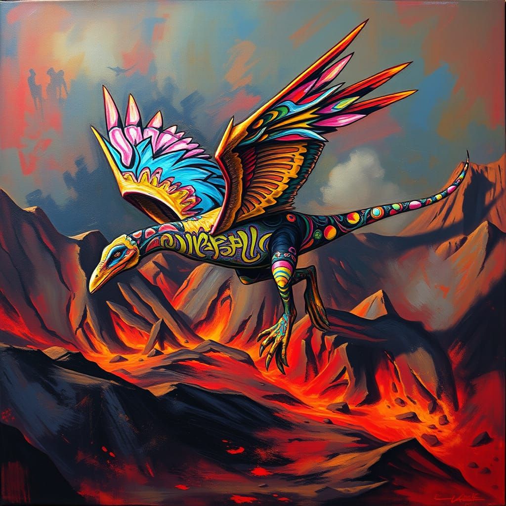 Pterodactyl Graffiti Art in Basquiat Style