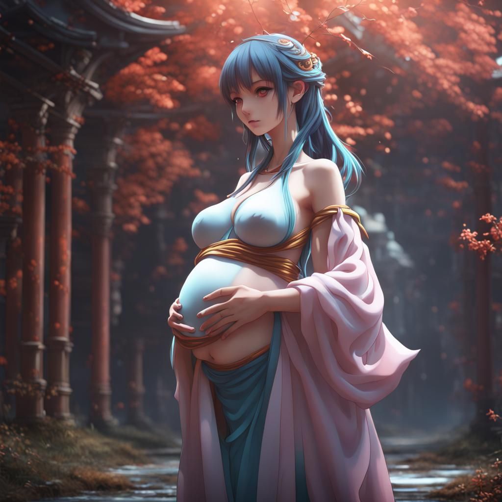Pregnant Anime Girl in Detailed Digital Painting