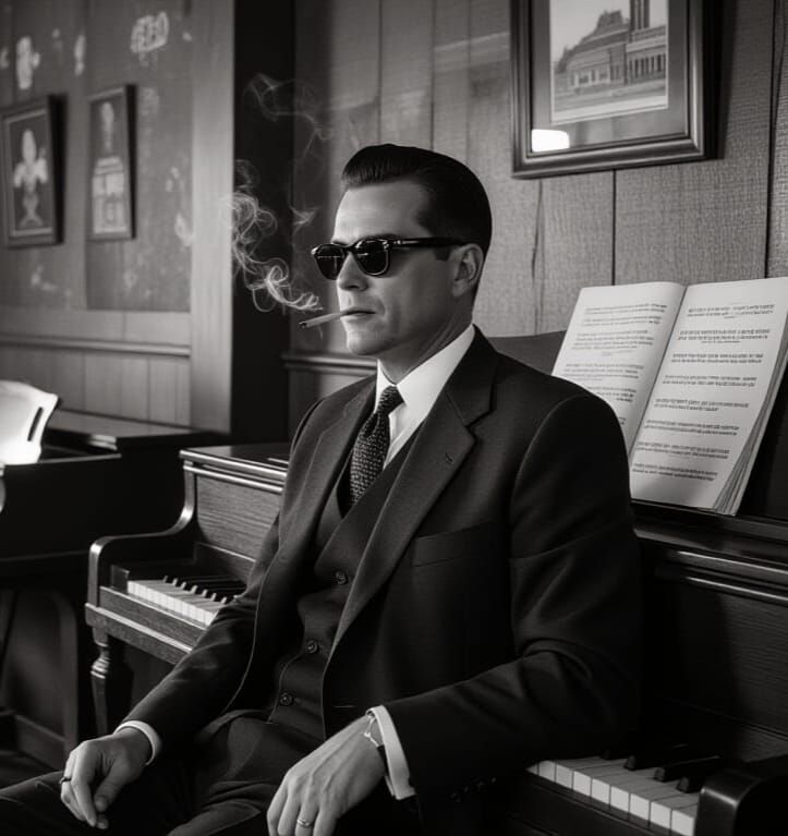 Tintype An empty rundown bar interior, a piano player to the...