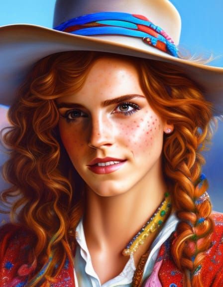 Cowgirl Portrait with Curly Hair in Chiaroscuro Style